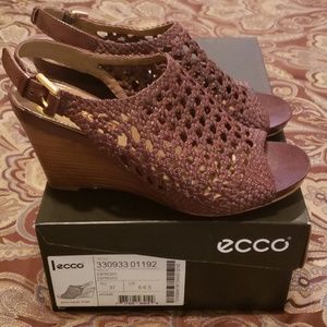 ecco Kalac Woven Expresso Leather Wedge Sandal